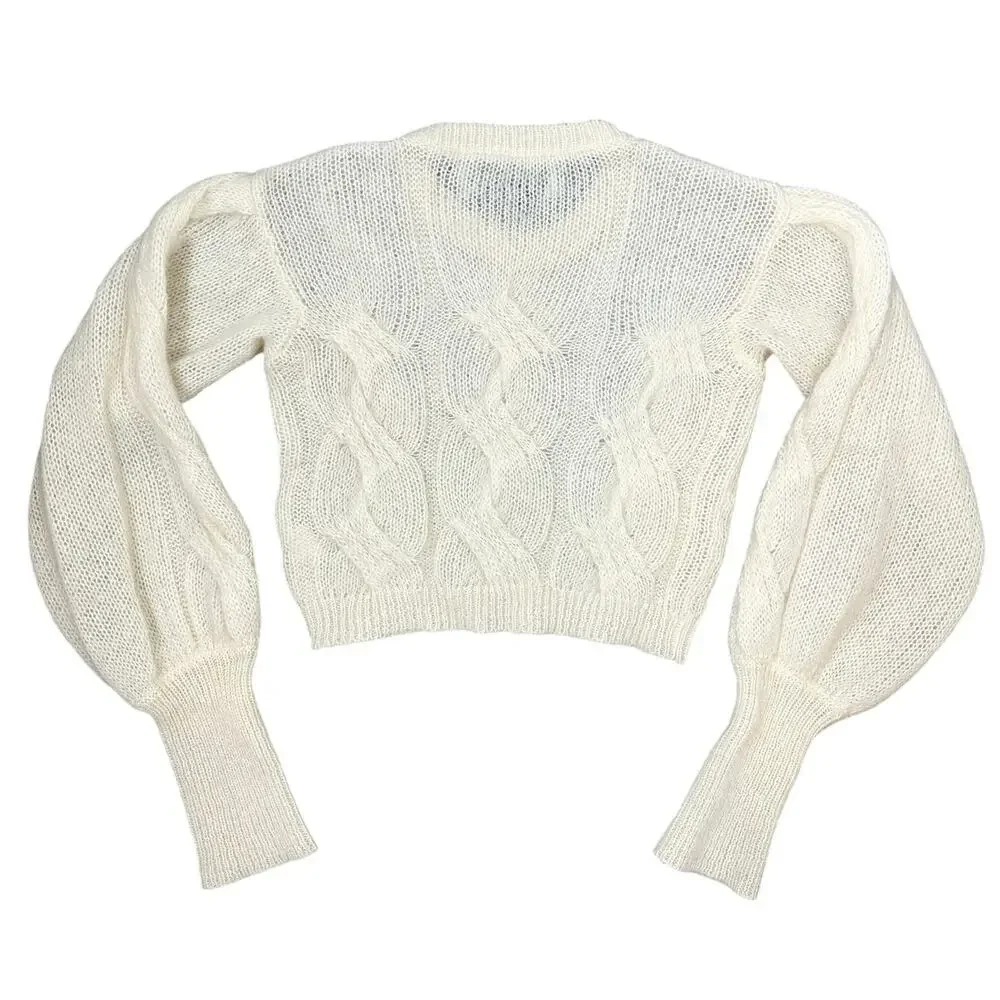 Greta Boldini Eclaire Ivory Mohair Merino Wool Balloon Sleeve Sweater XS Italy